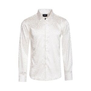 Barabas Shirt Men's 5XL‎ White Leopard Print Shiny AOP Button Long Sleeve